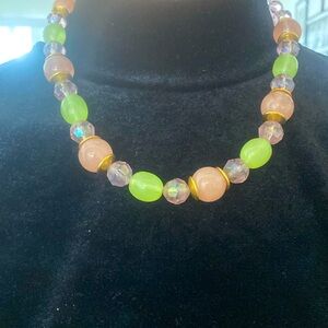 Pastel Pink, Green, and Purple Beaded Necklace